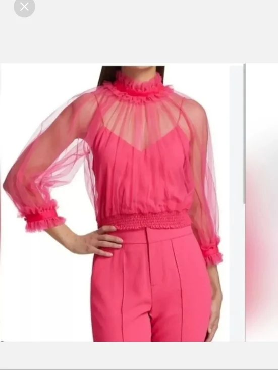 Alice + Olivia Alexia Ruffled Sheer Blouse in Pink Size  XS NWOT - Picture 9 of 12